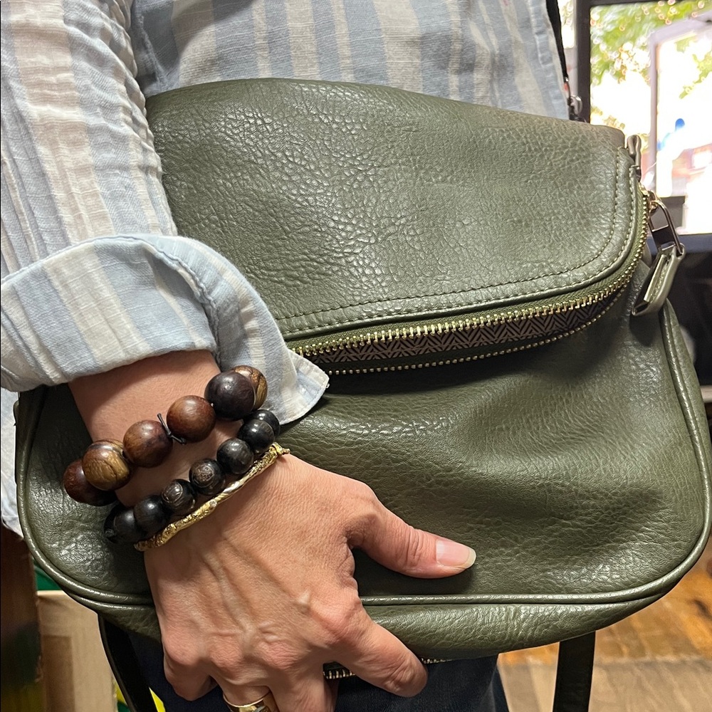 Olive Green Leather Crossbody Bag - Picture 6 of 6
